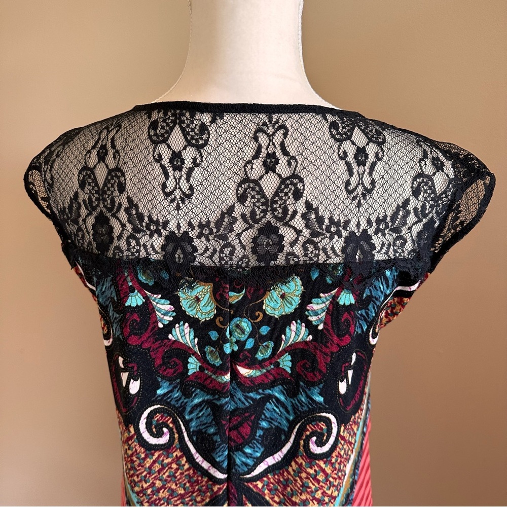 Silvergate Colorful Midi Dress with Black Lace Size Small - Picture 6 of 8